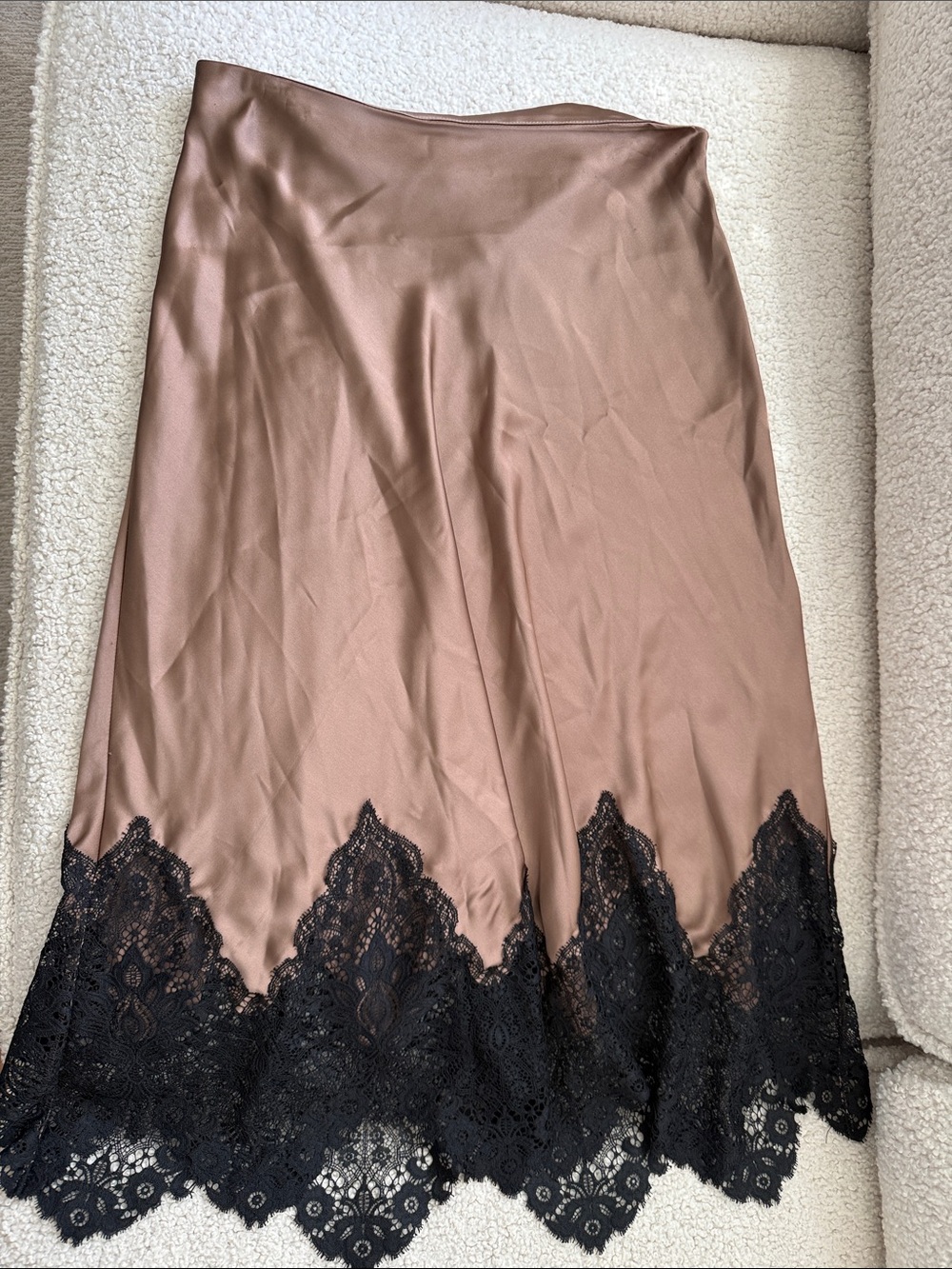 Zara Brown Satin Slip with Black Lace Hem Size L NWT